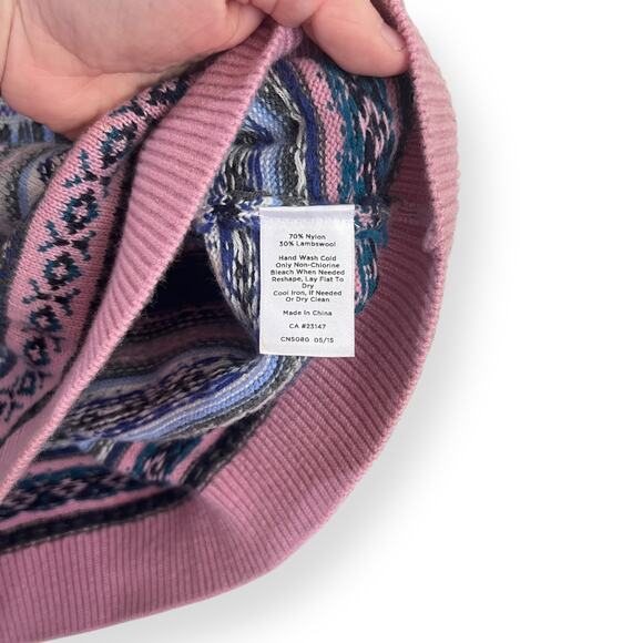 Talbots Petites SP Gray Pink Fair Isle Knit Casual Sweater Soft Lambswool Blend - Picture 4 of 7